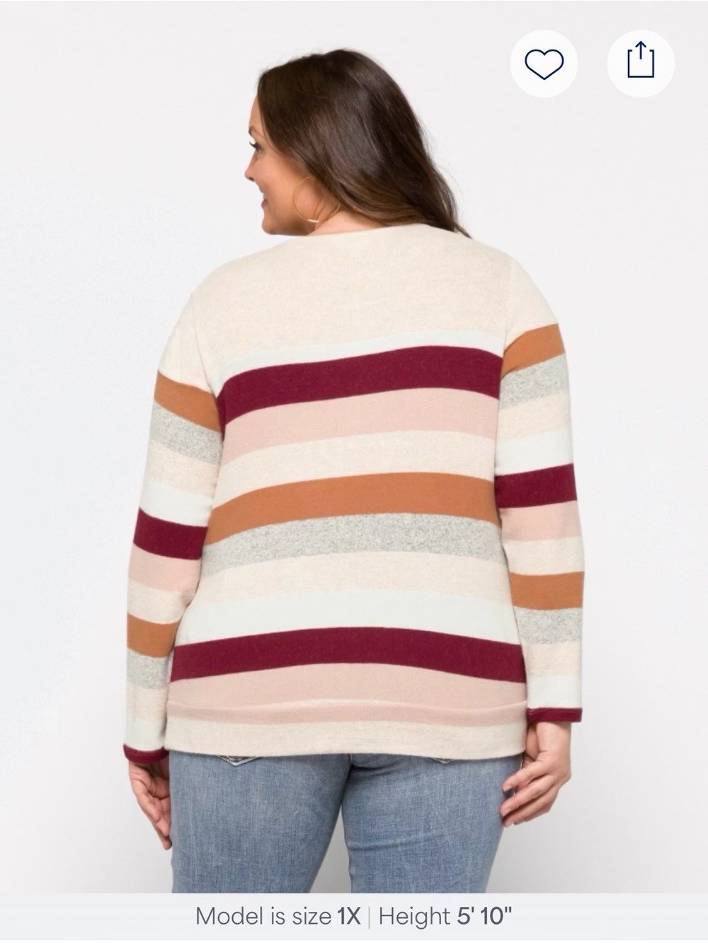 Market & Spruce Gloria Button Detail Brushed Knit Top Striped Plus Size 2X - Picture 2 of 10
